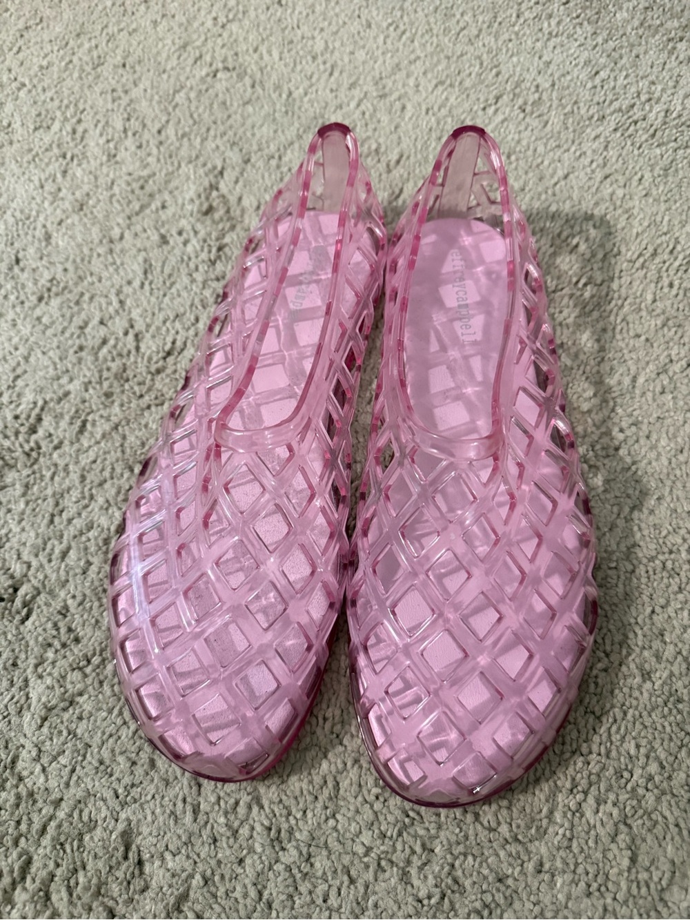Pink Women's Jelly Flats - Transparent Lattice Slip-On